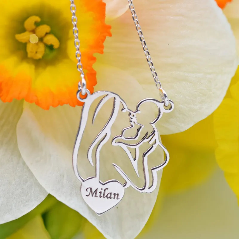 Margeluta.dincristal Mami si Bebe lantisor argint 925 personalizat 40 cm