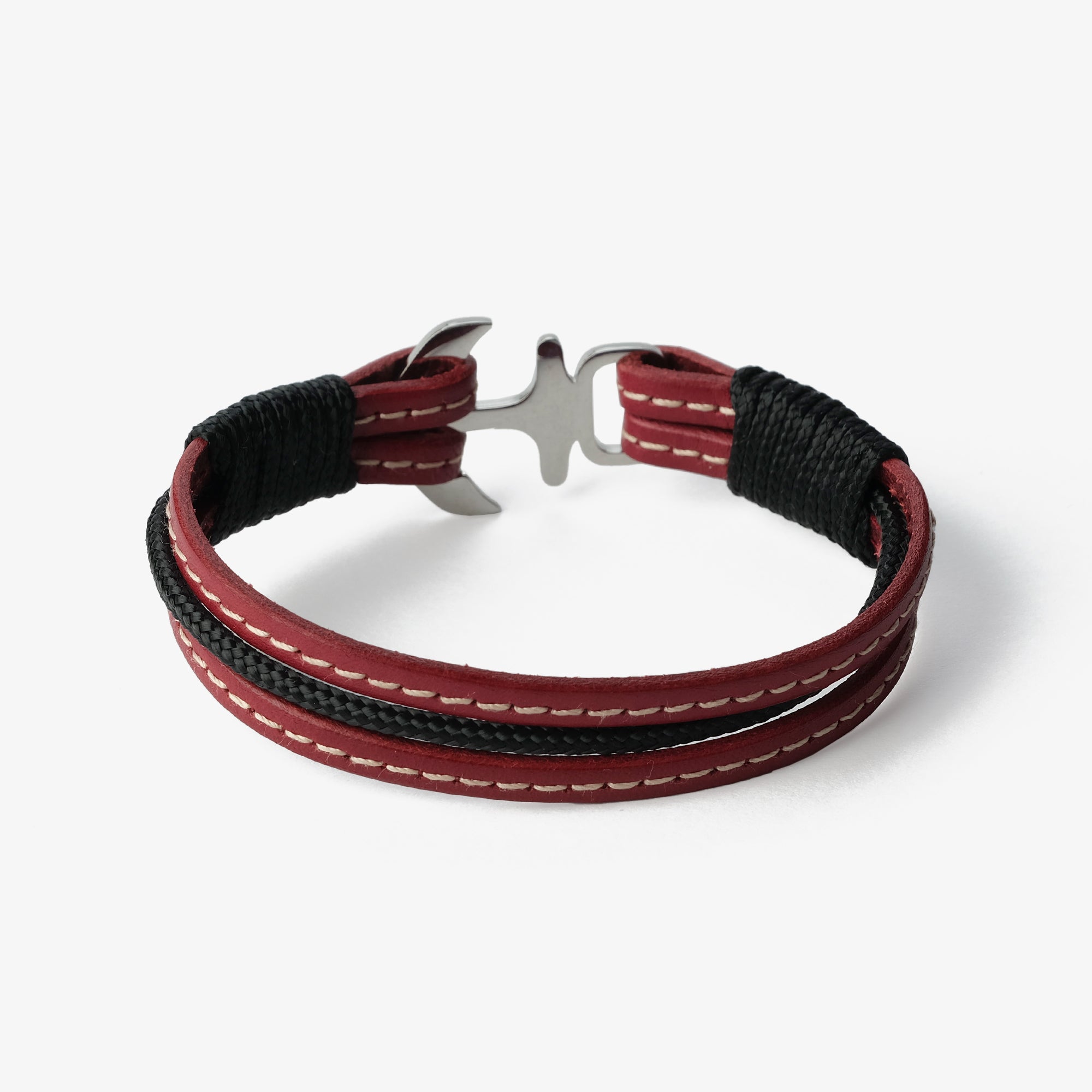 Old Skipper Dusk Serenade bratara piele ancora bordeaux-negru