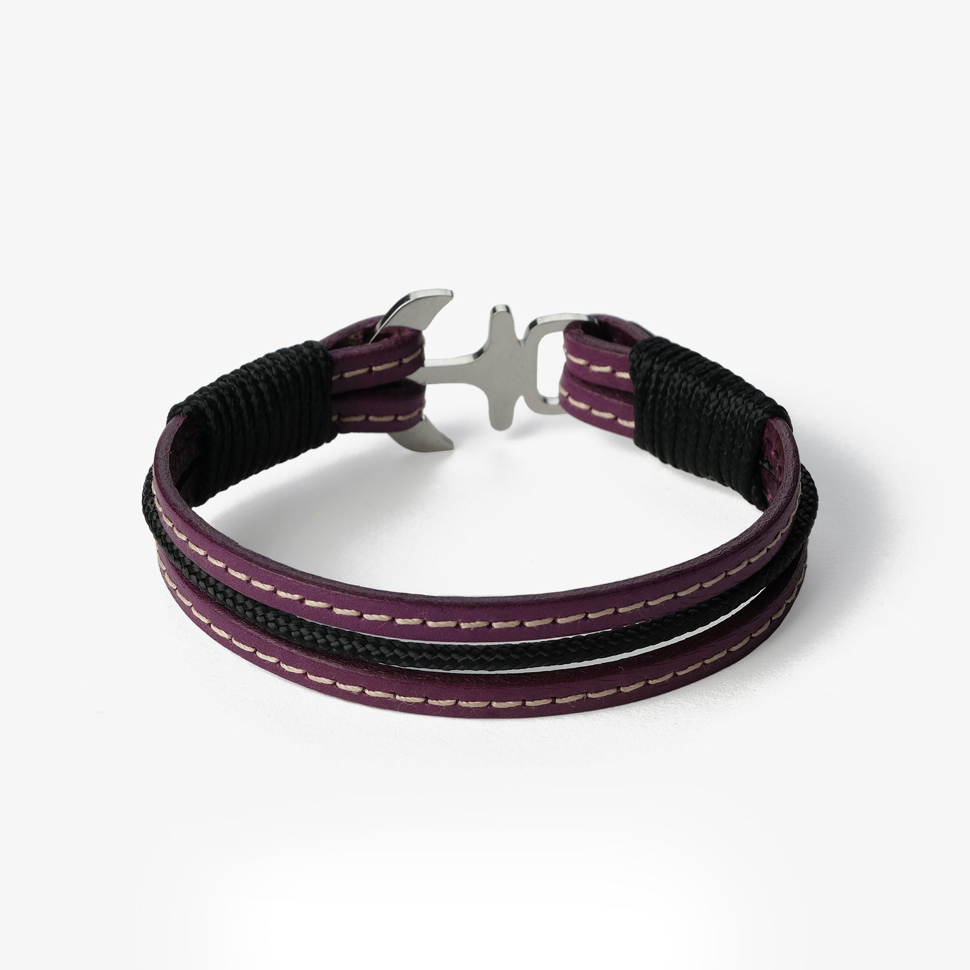 Old Skipper Plum Dream bratara piele mov-negru ancora