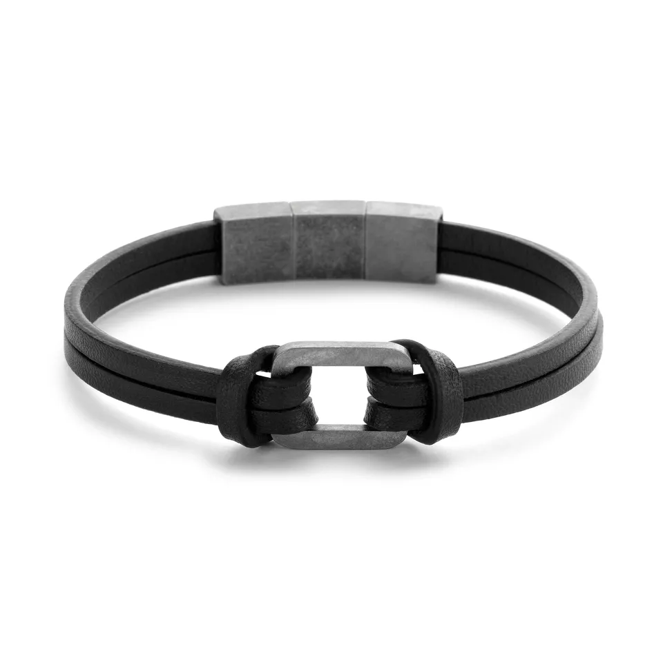 Frank 1967 Leather brățară piele oțel argintiu 20cm