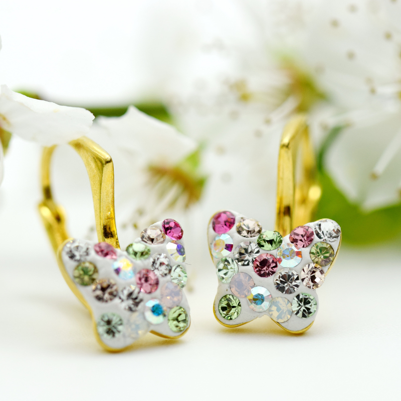 Mini Butterfly Fluturas cercei argint aurit fetite leverback