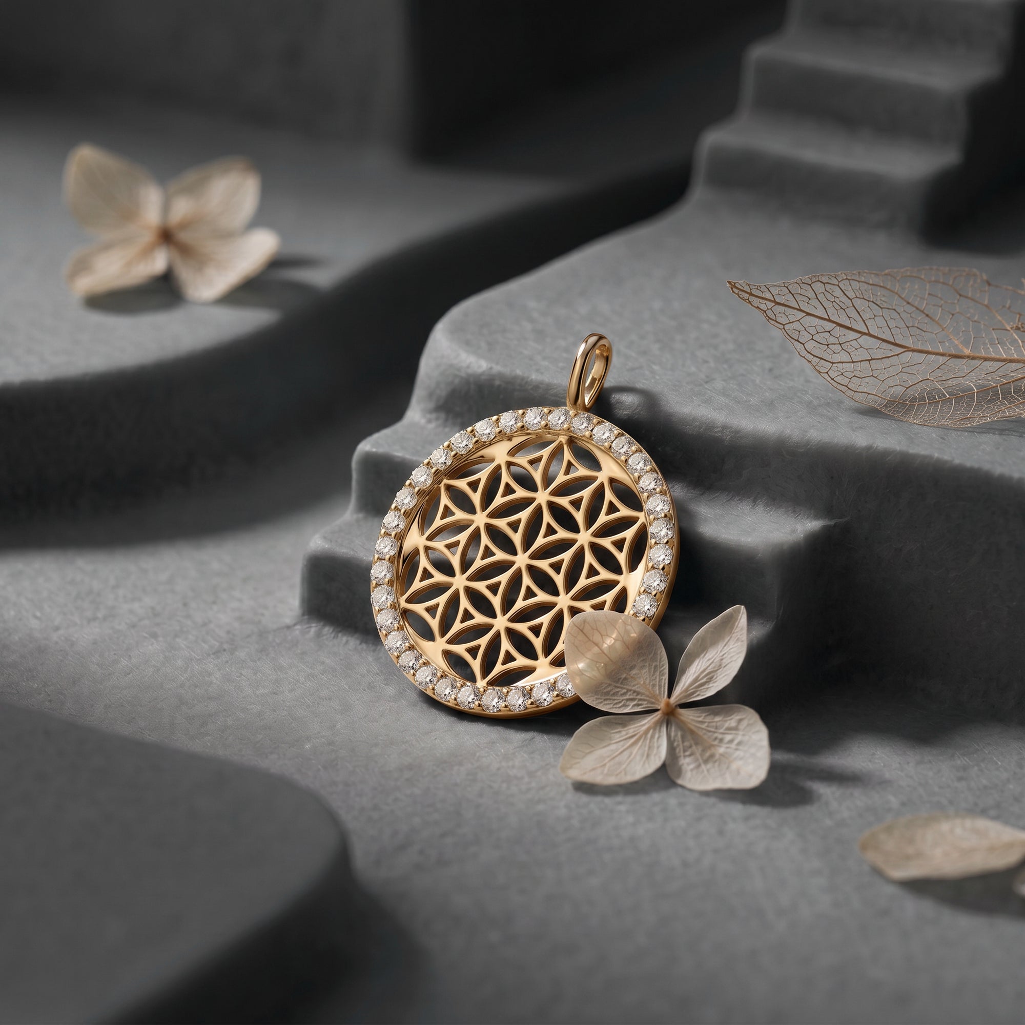 Engelsrufer Lebensblume pandantiv argint aur zirconia