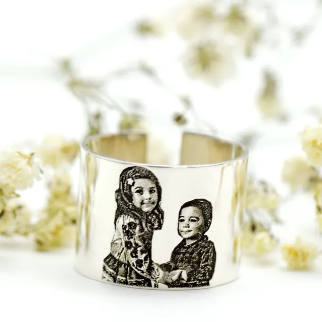 Margeluta.dincristal Portret inel reglabil argint 925 personalizat