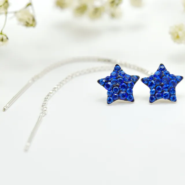 Margeluta.dincristal Stelute cercei lungi argint 925 albastru