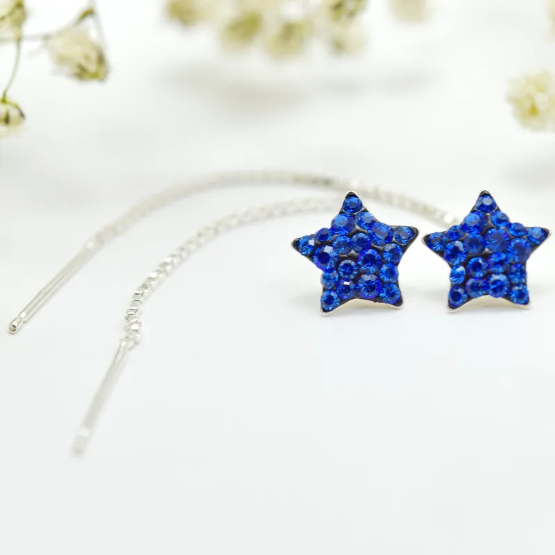 Margeluta.dincristal Stelute cercei lungi argint 925 albastru