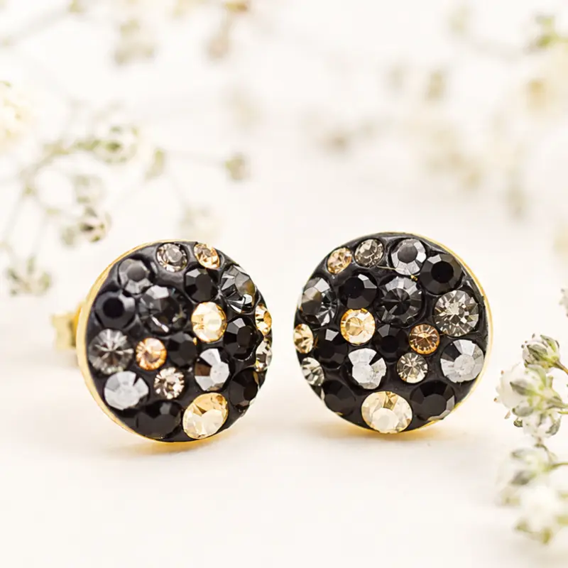 Margeluta.dincristal Chaton Ball Black Golden cercei surub aur 925