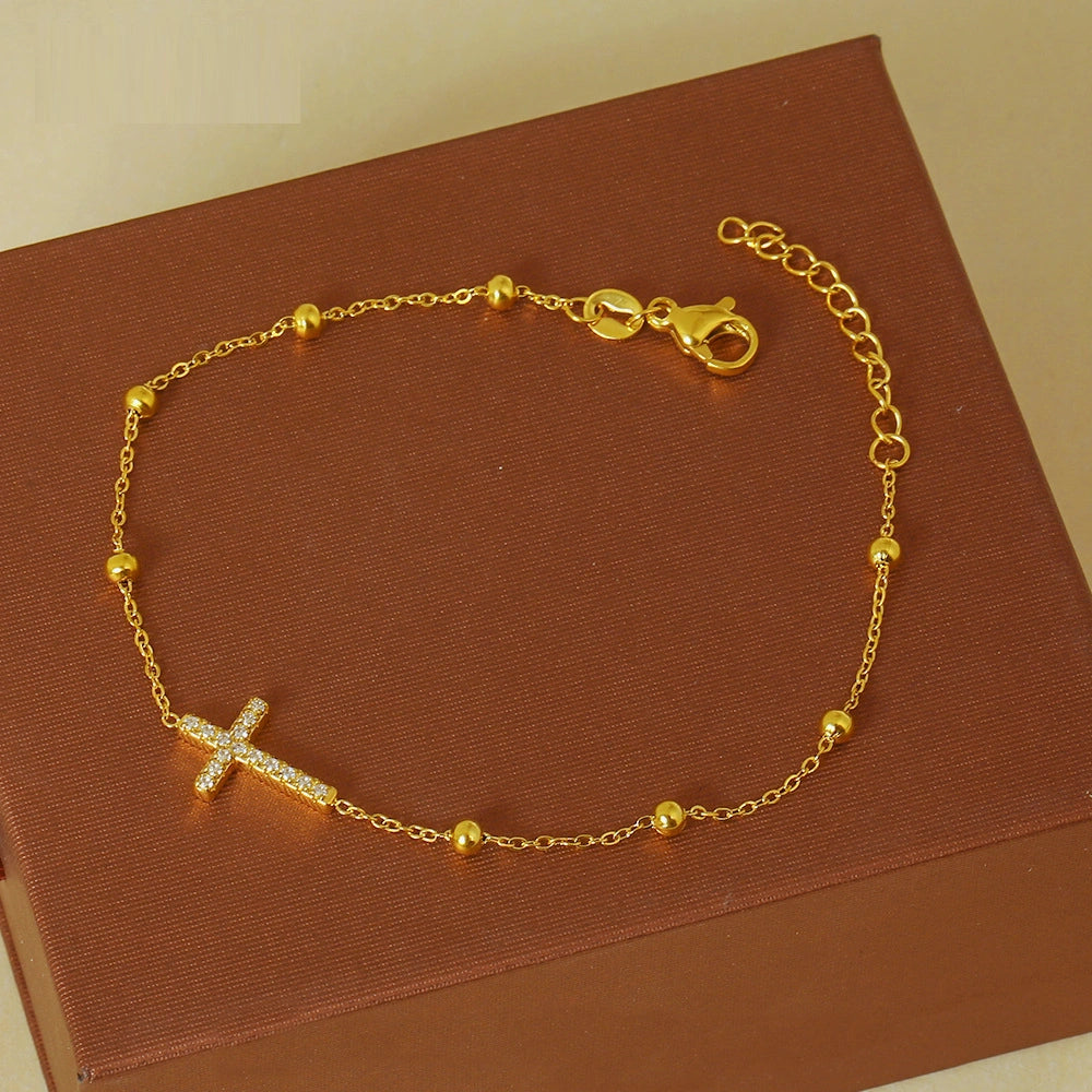 Rafini Cross Shine brățară reglabilă placată aur 18K