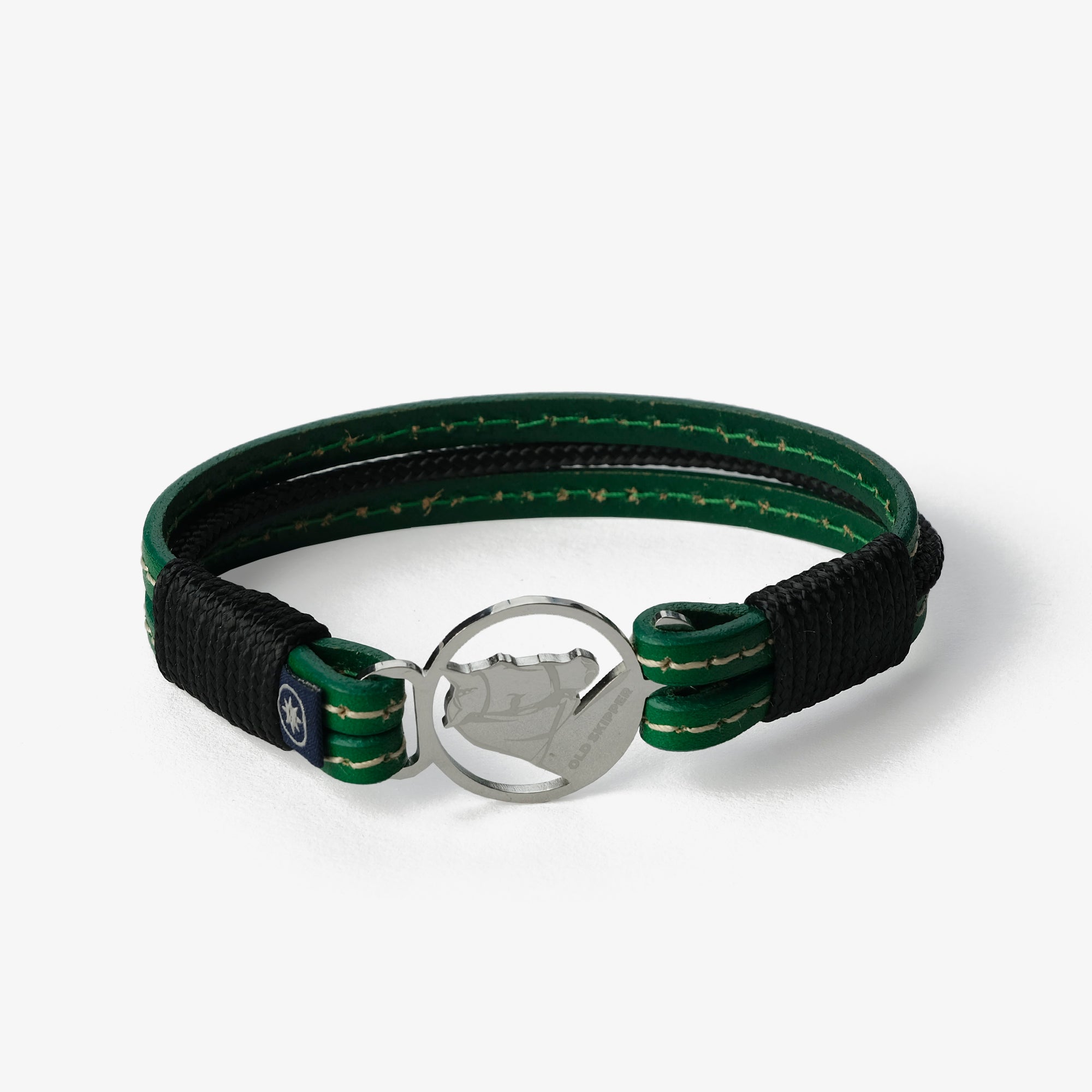 Old Skipper Green Fusion bratara piele ancora verde-negru