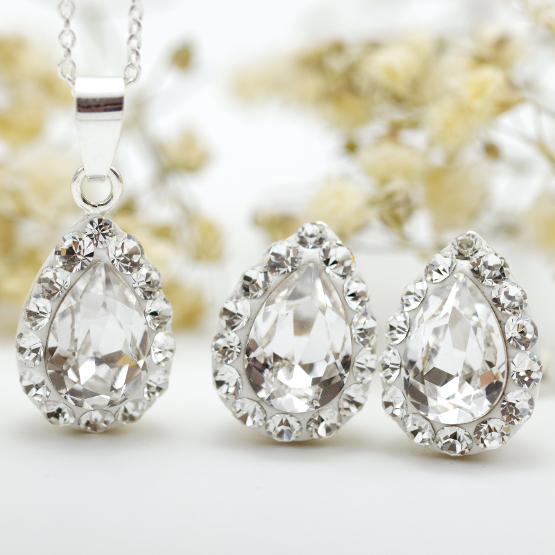 Margeluta.dincristal Picatura set cercei lantisor cristal argint 925