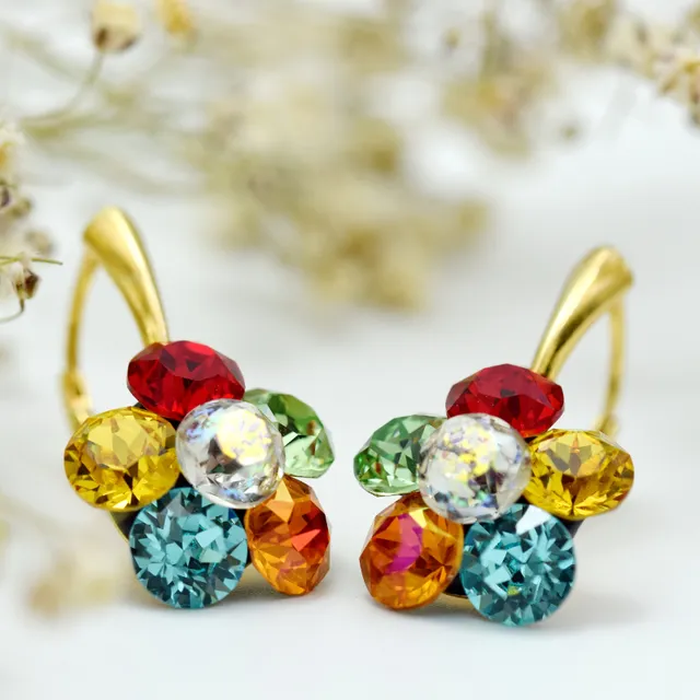 Margeluta.dincristal Chaton Flower cercei Swarovski argint aurit