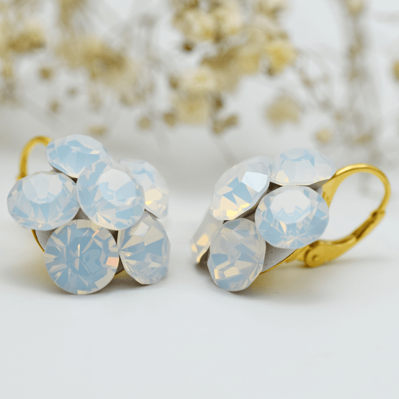 Chaton Flower White Opal cercei argint 925 aurit 1,7 cm