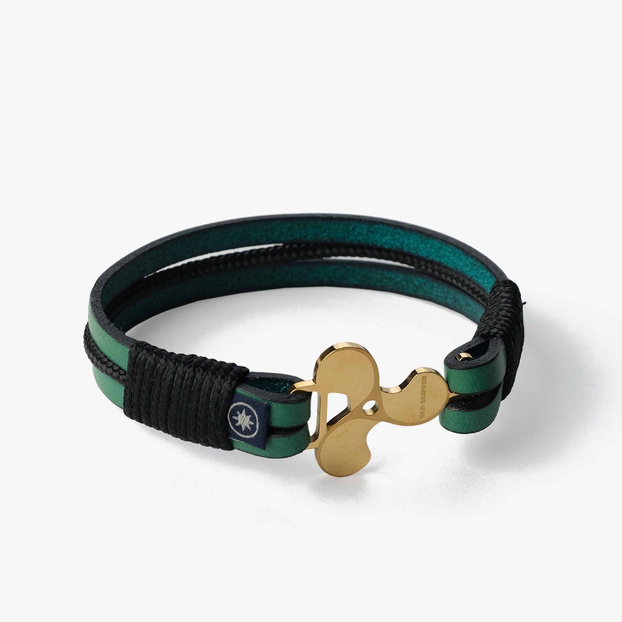 Old Skipper Emerald Seascape bratara piele verde-negru M
