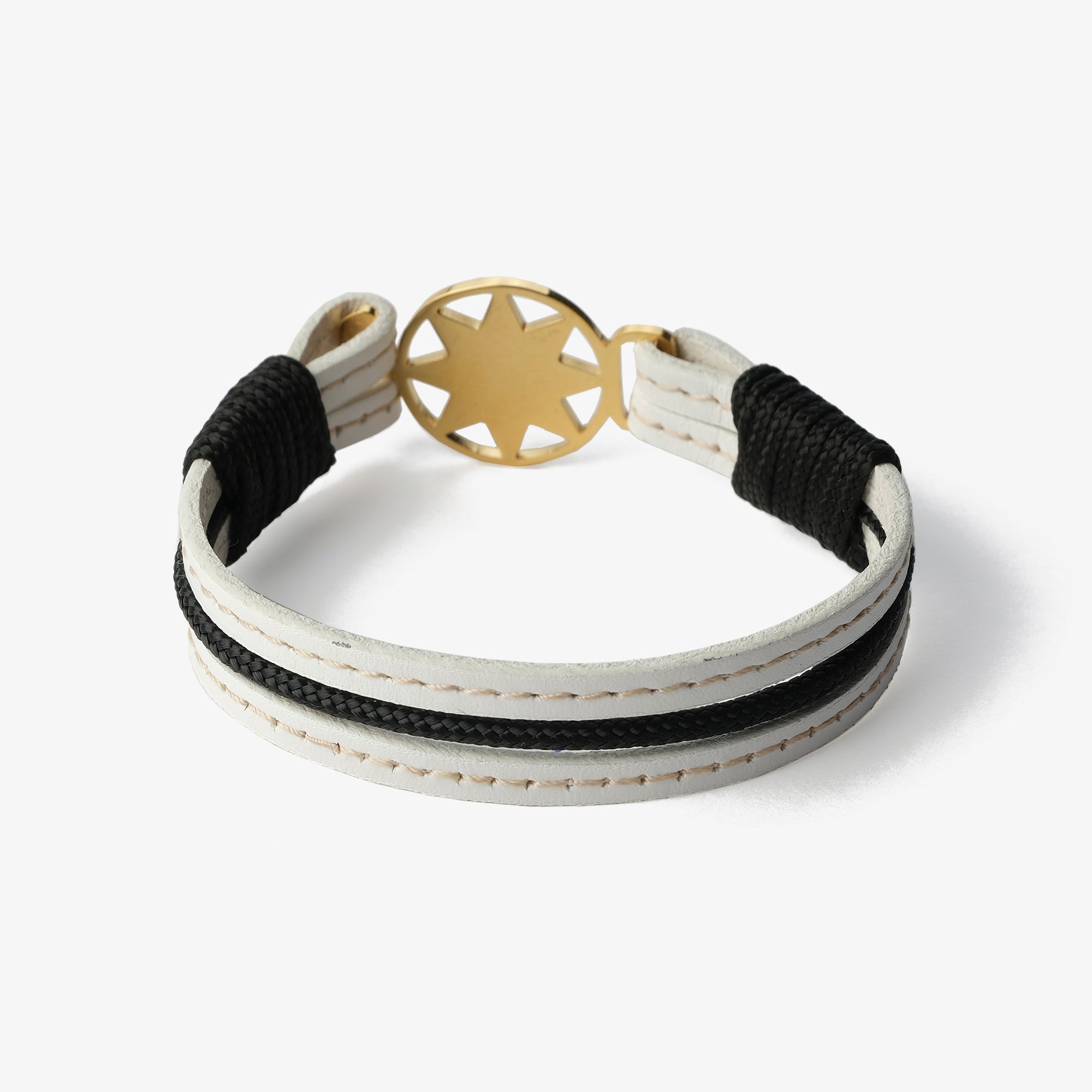 Old Skipper Ivory Luxe North Star brățară piele alb-negru aurie