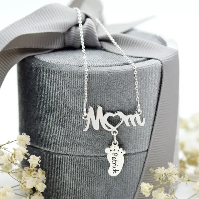 Margeluta.dincristal MOM lantisor piciorus bebe argint 925 personalizat