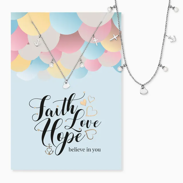 MySteel Faith Love Hope colier oțel cu felicitare