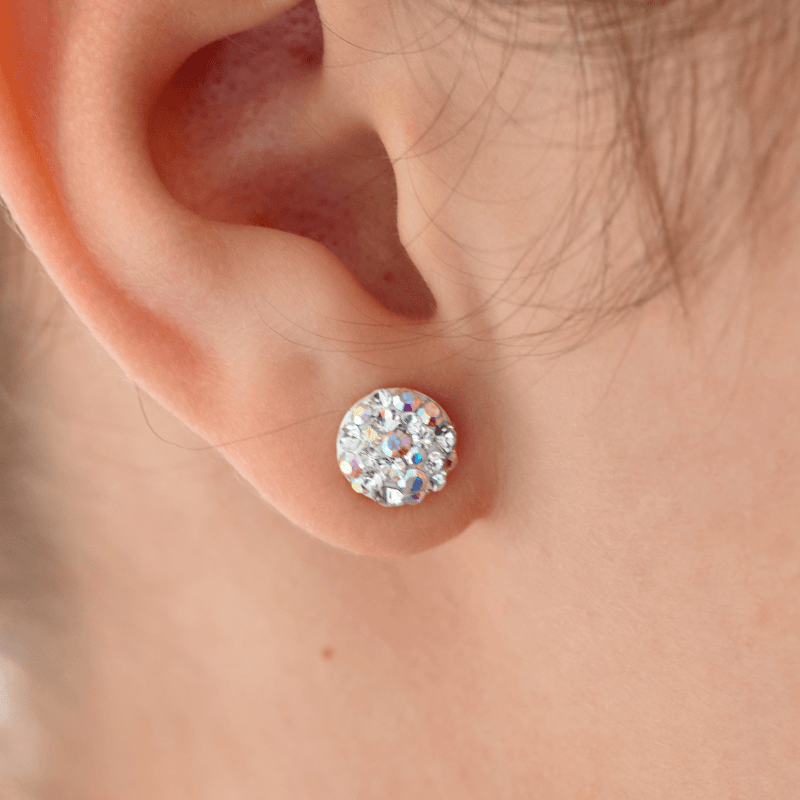 Mărgeluța din cristal Chaton Ball White AB cercei argint 925 șurub