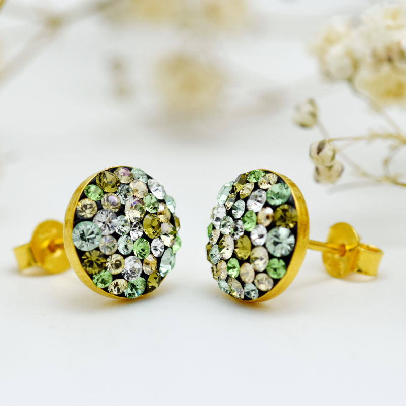 Margeluta.dincristal Chaton Ball Olivine cercei argint aurit 10 mm